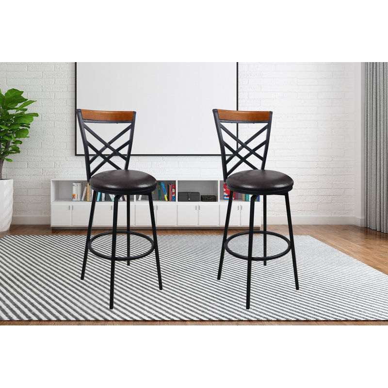 Millwood Pines Taryn Faux Leather Upholstered Swivel Metal Adjustable Height Bar Stool & Reviews